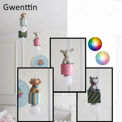 DecorBites Kids Animal Pendant Lamp 4-pack with rabbit, lion, cat figures LED light on Tampa Home & Garden Store