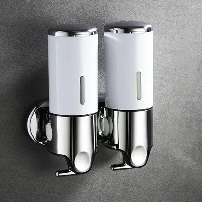Wall mounted shampoo and soap dispenser pair UpTrend Deals chrome bottom white 2-tube reservoirs on Tampa Home & Garden Store