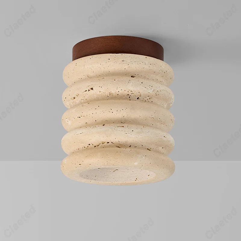 Perfecsy European LED cave ceiling lamp cream with stacked rings and wood mount on Tampa Home & Garden Store