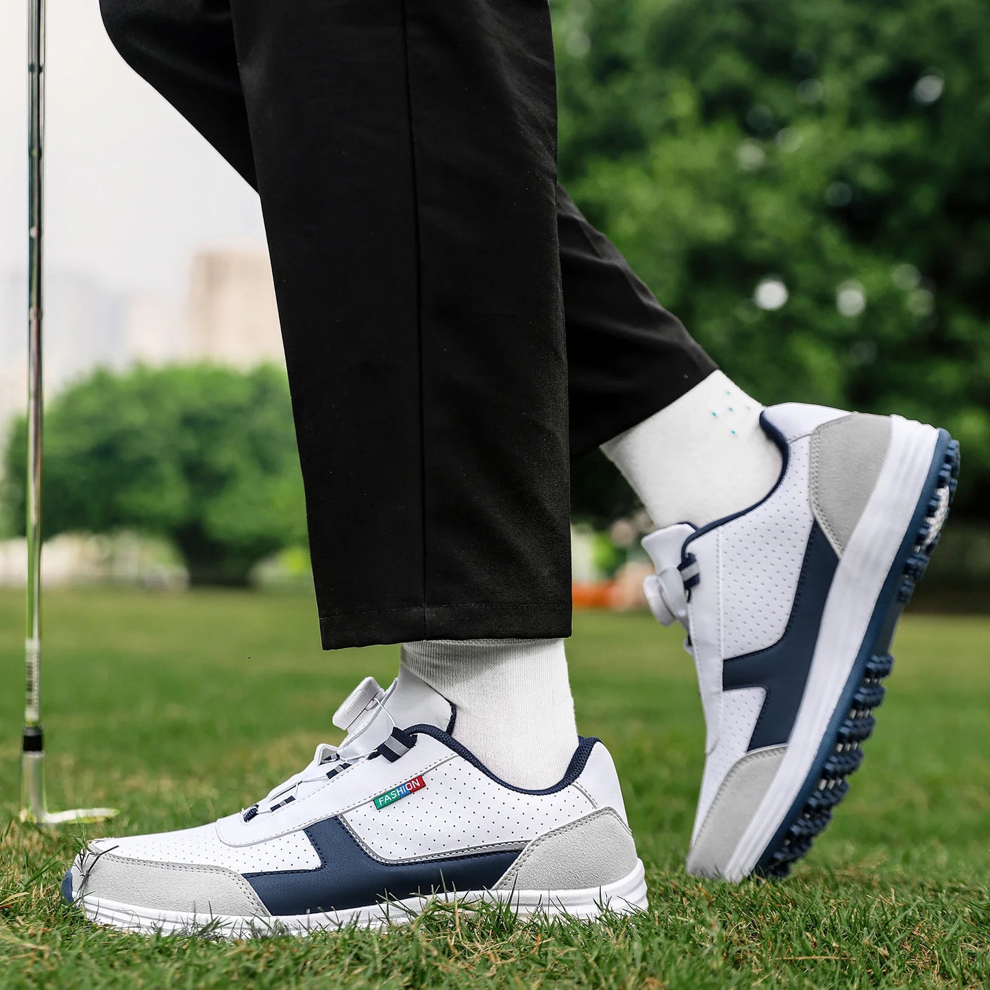 Golf Shoes EstaliosFit white perforated upper with navy gray accents for unisex outdoor wear on Tampa Home & Garden Store