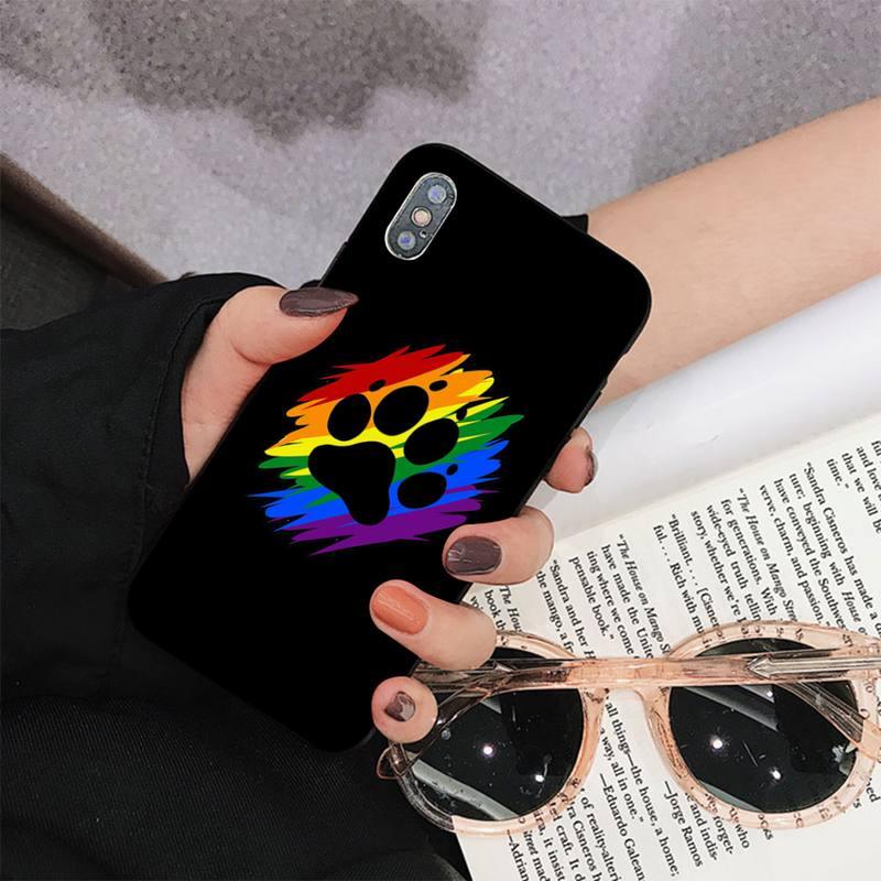 Stevvex dog paw rainbow print iPhone case, black with multicolor paw heart design on Tampa Home & Garden Store