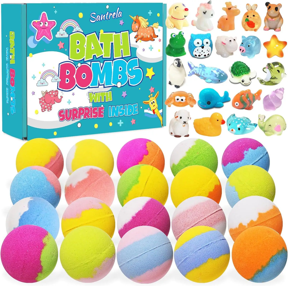 Bath bombs for kids 20-pack with surprise inside, child-safe fizzy balls in rainbow colors on Tampa Home & Garden Store
