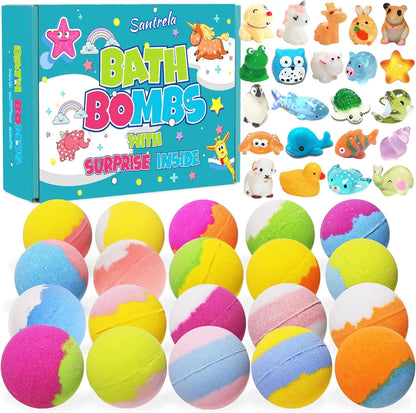 Bath bombs for kids 20-pack with surprise inside, child-safe fizzy balls in rainbow colors on Tampa Home & Garden Store
