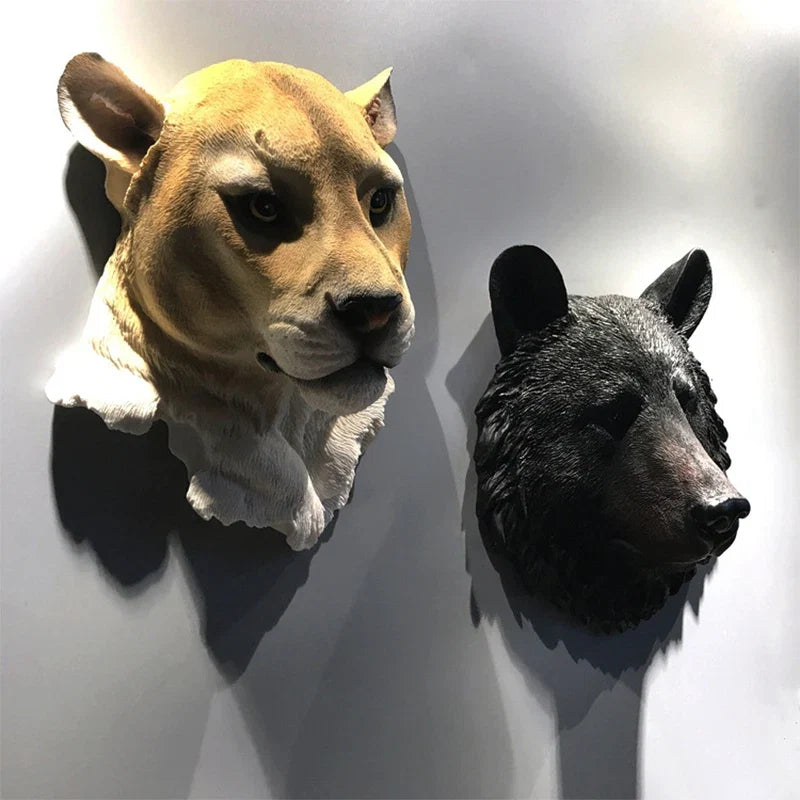 Animal head wall decor statues: tan dog head and black wolf head, Perfecsy on Tampa Home & Garden Store