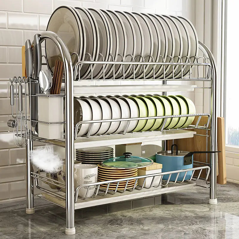 3-Tier Kitchen Drying Rack & Dish Organizer Shelf with Drain Board