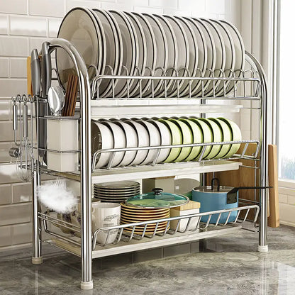 3-Tier Kitchen Drying Rack & Dish Organizer Shelf with Drain Board