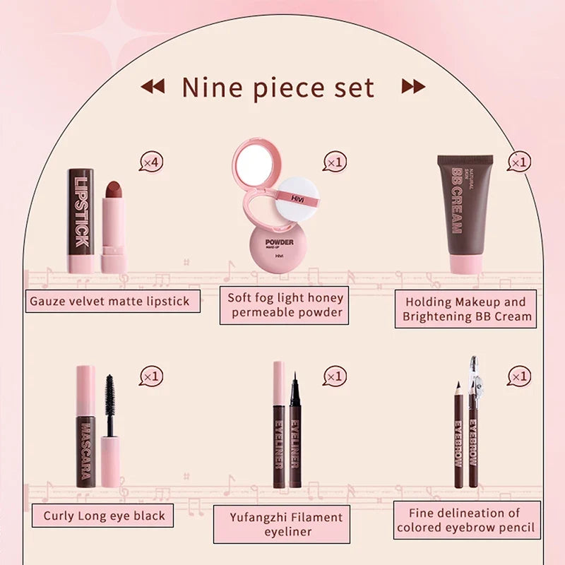 Silcy Skin nine-piece makeup set with 4 lipsticks, powder, BB cream, mascara, eyeliner on Tampa Home & Garden Store