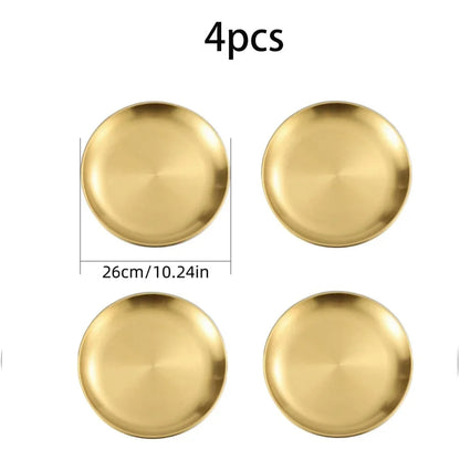 Perfecsy 4pcs gold-tone stainless steel round plates, 26cm Korean grill trays for home use on Tampa Home & Garden Store