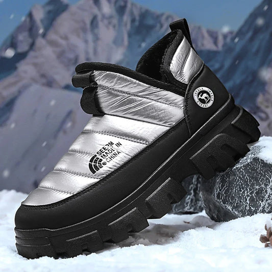 Men's insulated winter snow boots UpTrend Deals silver quilted upper with black outsole on Tampa Home & Garden Store