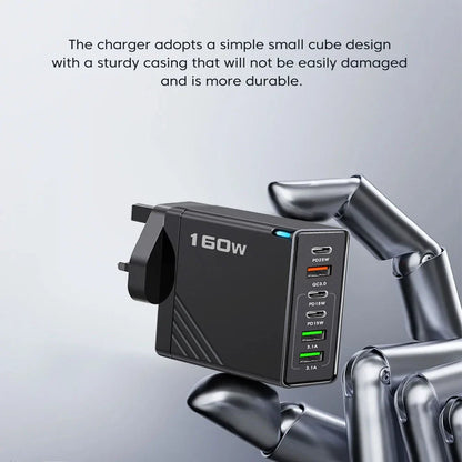160W Multi-Port USB Charger – Fast Charging Type-C Wall Adapter for iPhone & Android