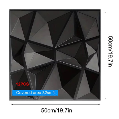 Perfecsy 12pc 50x50cm 3D black PVC wall panels for indoor living room decor, 32 sq ft on Tampa Home & Garden Store