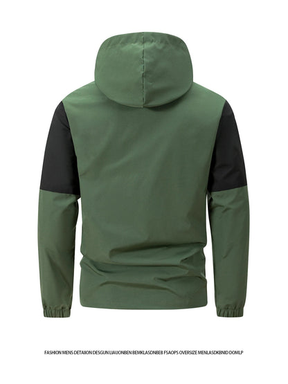 Men's windproof hooded jacket in green with black sleeve panels by UpTrend Deals on Tampa Home & Garden Store