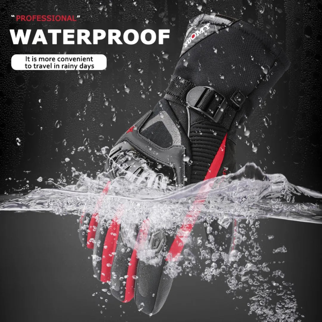 Warm Winter Windproof Waterproof Touch Screen Motorcycle Gloves BikerZoneZ black with red accents on Tampa Home & Garden Store