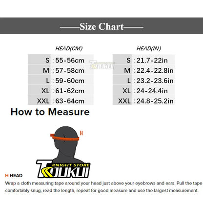 DOT Certification Half Helmet size chart with head cm/in ranges S-XXL and how-to-measure guide on Tampa Home & Garden Store