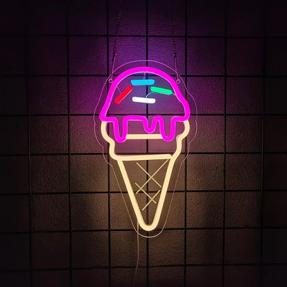 Dessert Series LED Neon Ice Cream Cone Sign by Perfecsy pink purple yellow glow cafe decor on Tampa Home & Garden Store