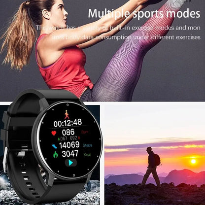 Men's Smart Watch – Full Touch Screen Fitness Tracker, waterproof, round black display on Tampa Home & Garden Store