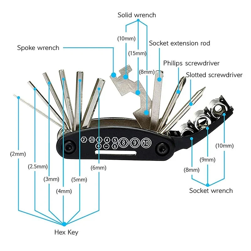 BikerZoneZ motorcycle/bicycle multi-tool with folding hex keys and screwdrivers, black handle on Tampa Home & Garden Store