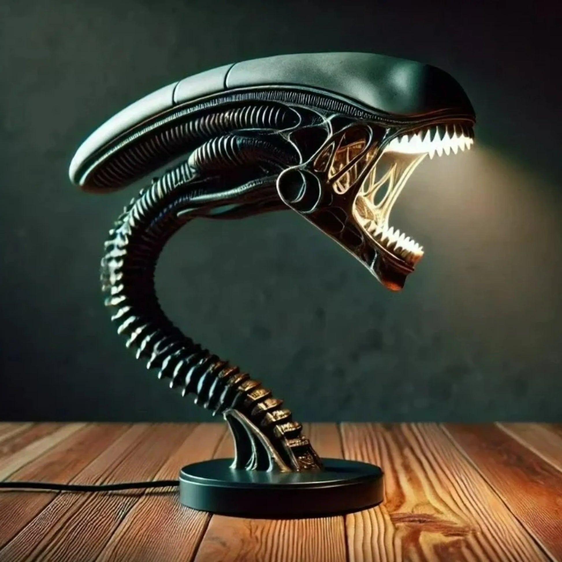 Perfecsy alien resin lamp stand figurine, ribbed extraterrestrial form with circular base on Tampa Home & Garden Store