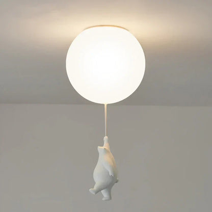 DecorBites Kids Bear LED Ceiling Chandelier white globe pendant with hanging bear for kids on Tampa Home & Garden Store