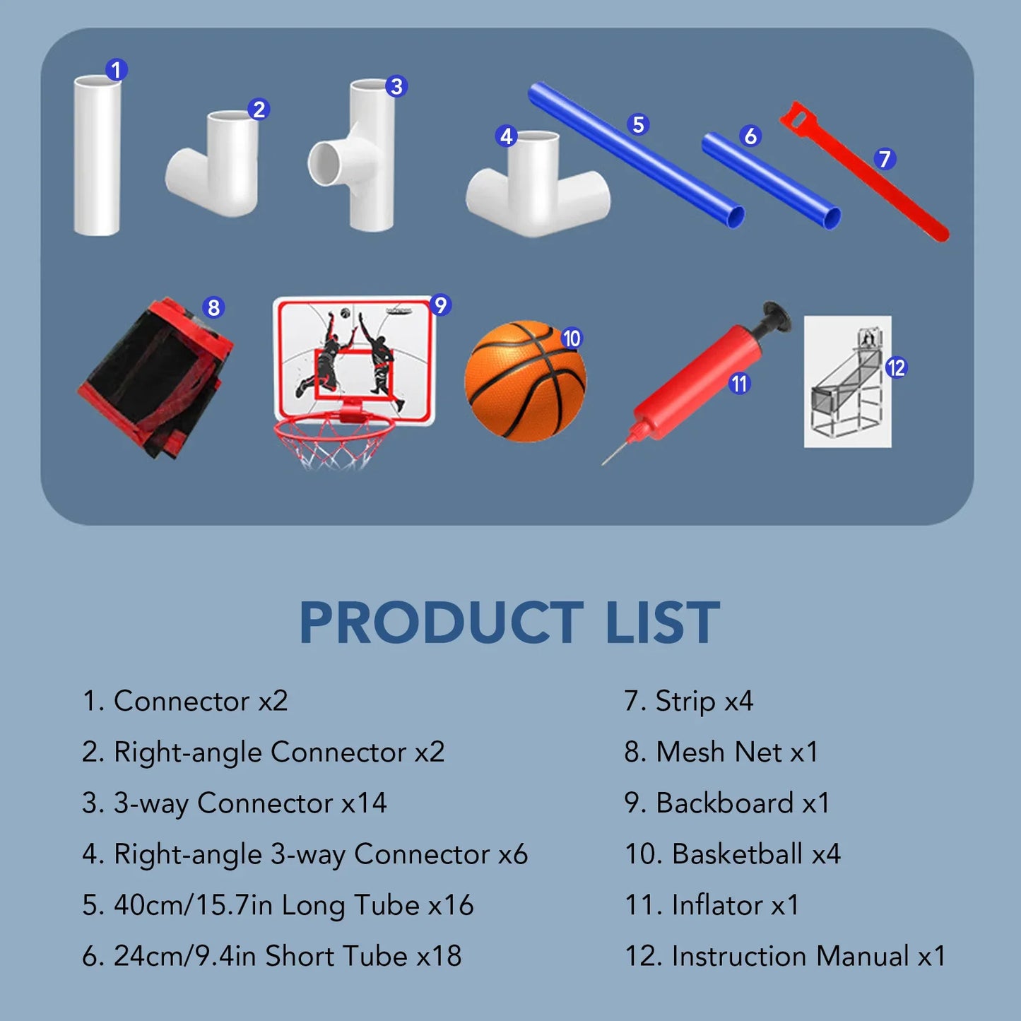 Basketball game set FLIPSTYLEZLLC with PVC connectors blue tubes backboard basketballs 12-item on Tampa Home & Garden Store