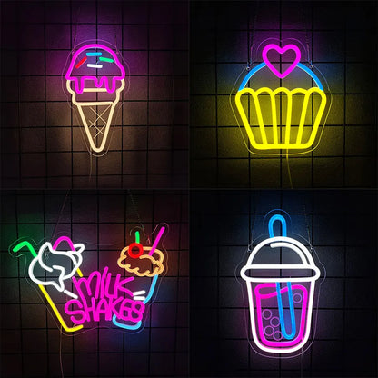 Perfecsy Dessert Series Led Neon Signs set 4 icons ice cream, cupcake, milkshake, smoothie cup on Tampa Home & Garden Store