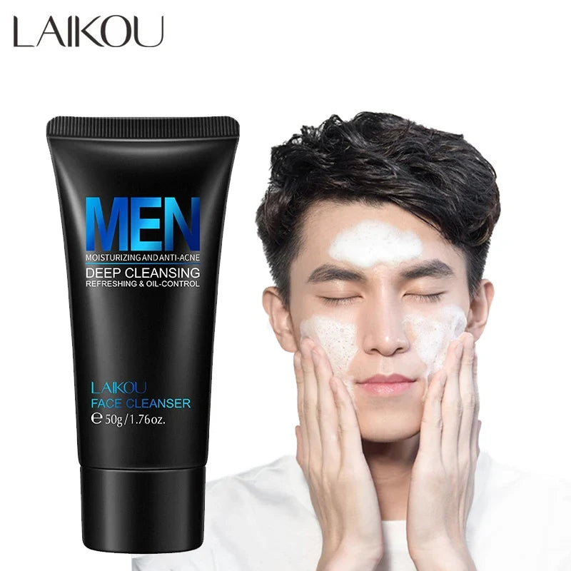 LAIKOU Men facial cleanser tube, black with blue MEN branding, 50g, 2 items shown on Tampa Home & Garden Store
