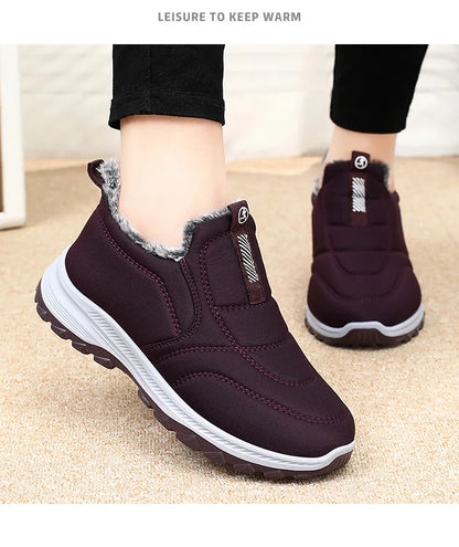 Women's burgundy slip-on snow boots with faux fur lining and non-slip outsole by UpTrend Deals on Tampa Home & Garden Store