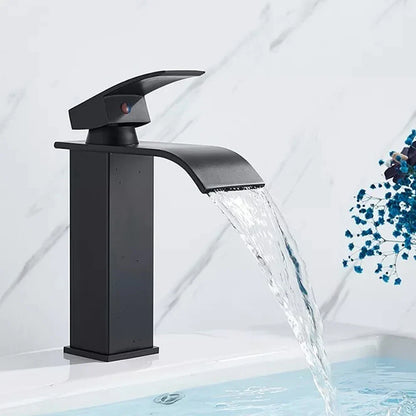 Black waterfall bathroom faucet Silcy Skin, square matte black vanity mixer on Tampa Home & Garden Store