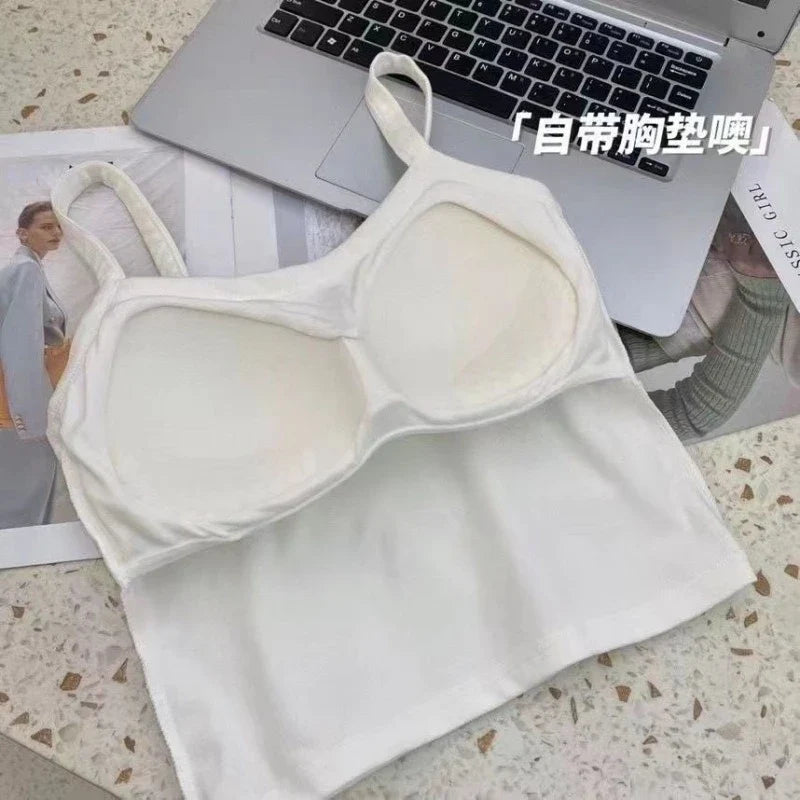 Women crop top camisole white with built-in padded cups, sleeveless tube top on Tampa Home & Garden Store