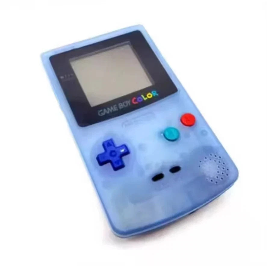 Game Boy Color handheld console in translucent blue with blue D‑pad and red A button on front on Tampa Home & Garden Store