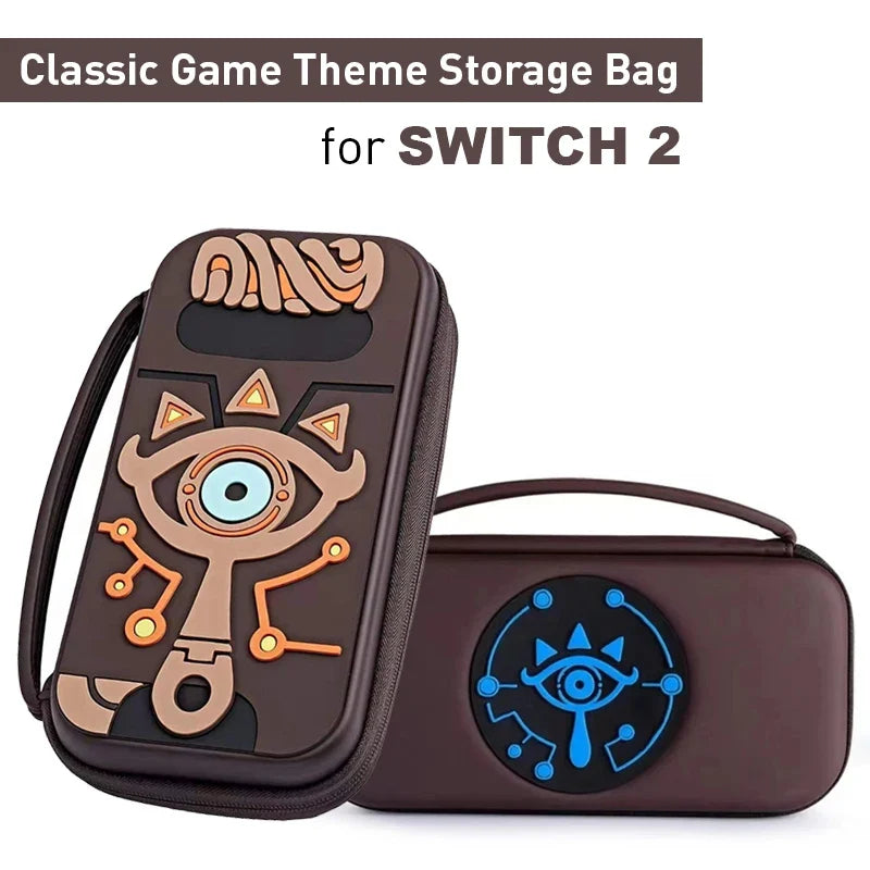 Two-case storage bag for SWITCH 2 by FLIPSTYLEZLLC, brown hard shell with blue eye emblem on Tampa Home & Garden Store