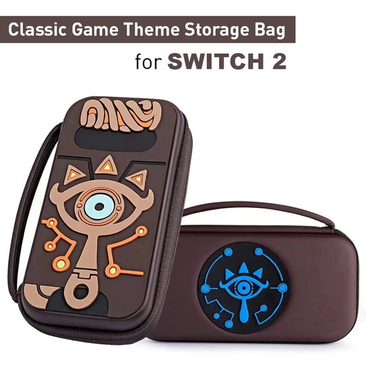 Two-case storage bag for SWITCH 2 by FLIPSTYLEZLLC, brown hard shell with blue eye emblem on Tampa Home & Garden Store