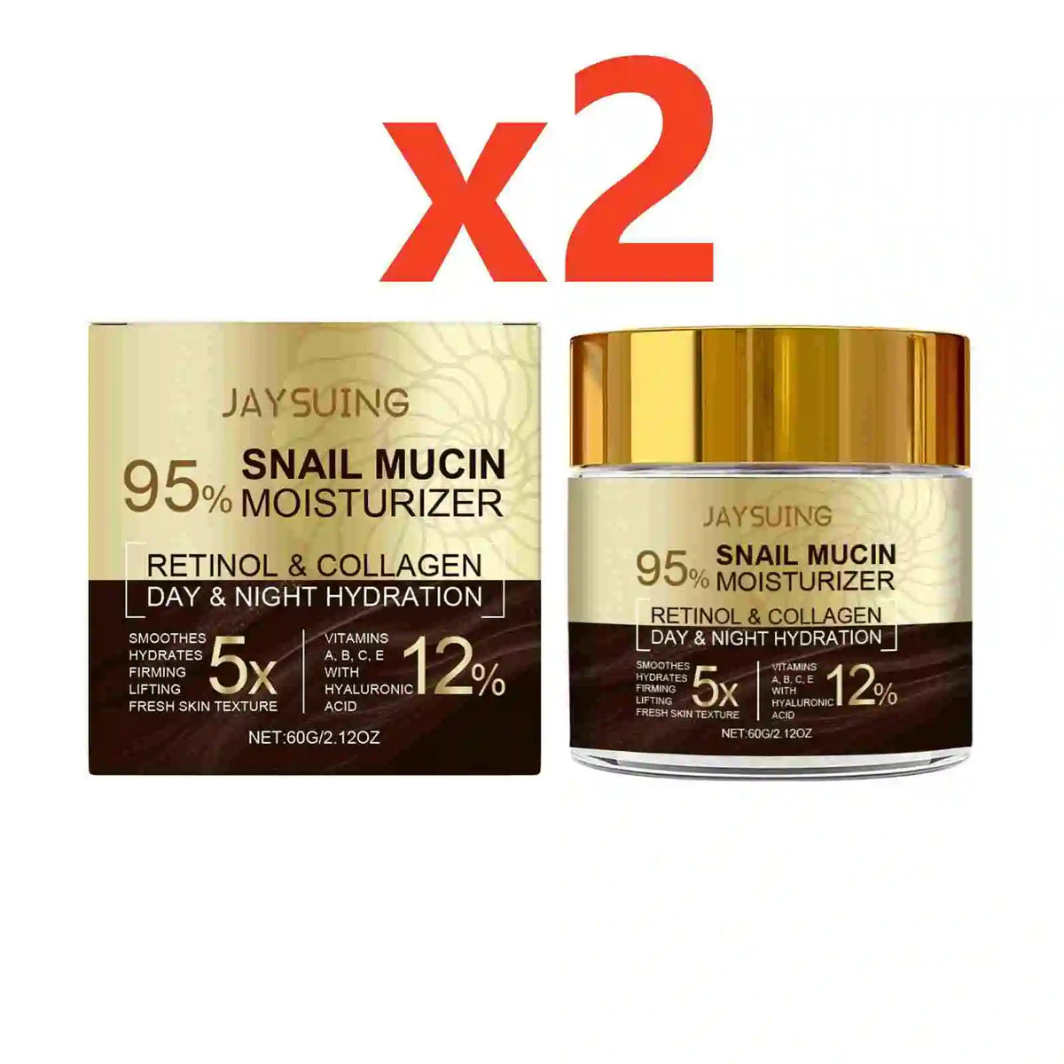 Jaysung Snail Mucin Moisturizer 2-pack with retinol & collagen, day-night hydration, gold lids on Tampa Home & Garden Store