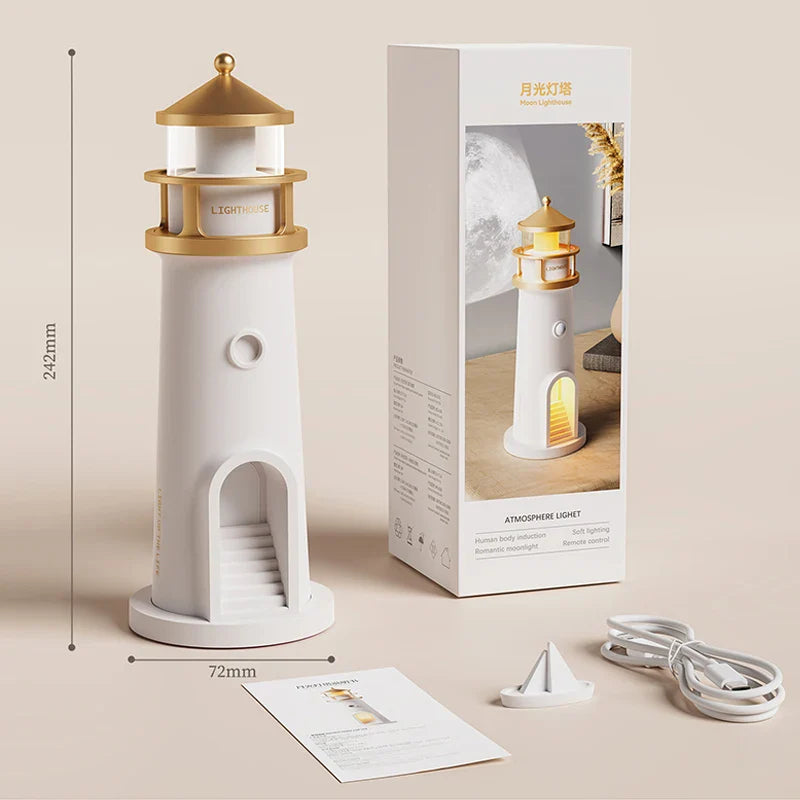 Moon Lamp Projection Lighthouse Night Light Bluetooth Music Remote Control Ambient Lamp