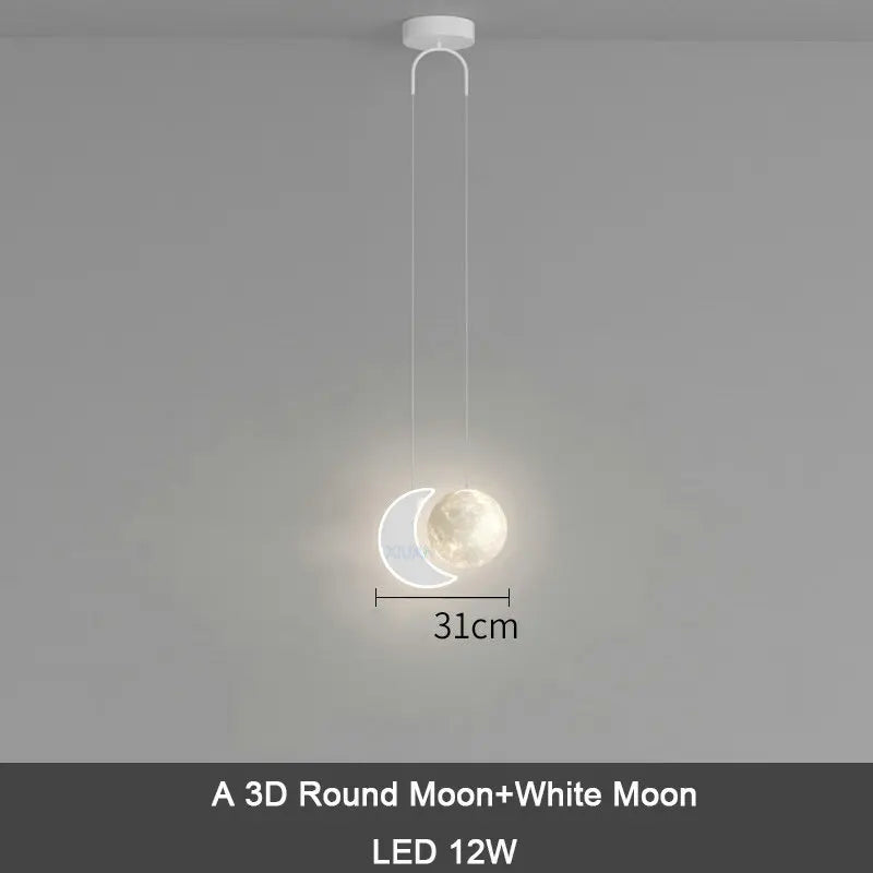 DecorBites Moon Pendant with 3D Crescent Moon and Round Moon, white LED 12W remote dimming on Tampa Home & Garden Store