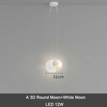 DecorBites Moon Pendant with 3D Crescent Moon and Round Moon, white LED 12W remote dimming on Tampa Home & Garden Store