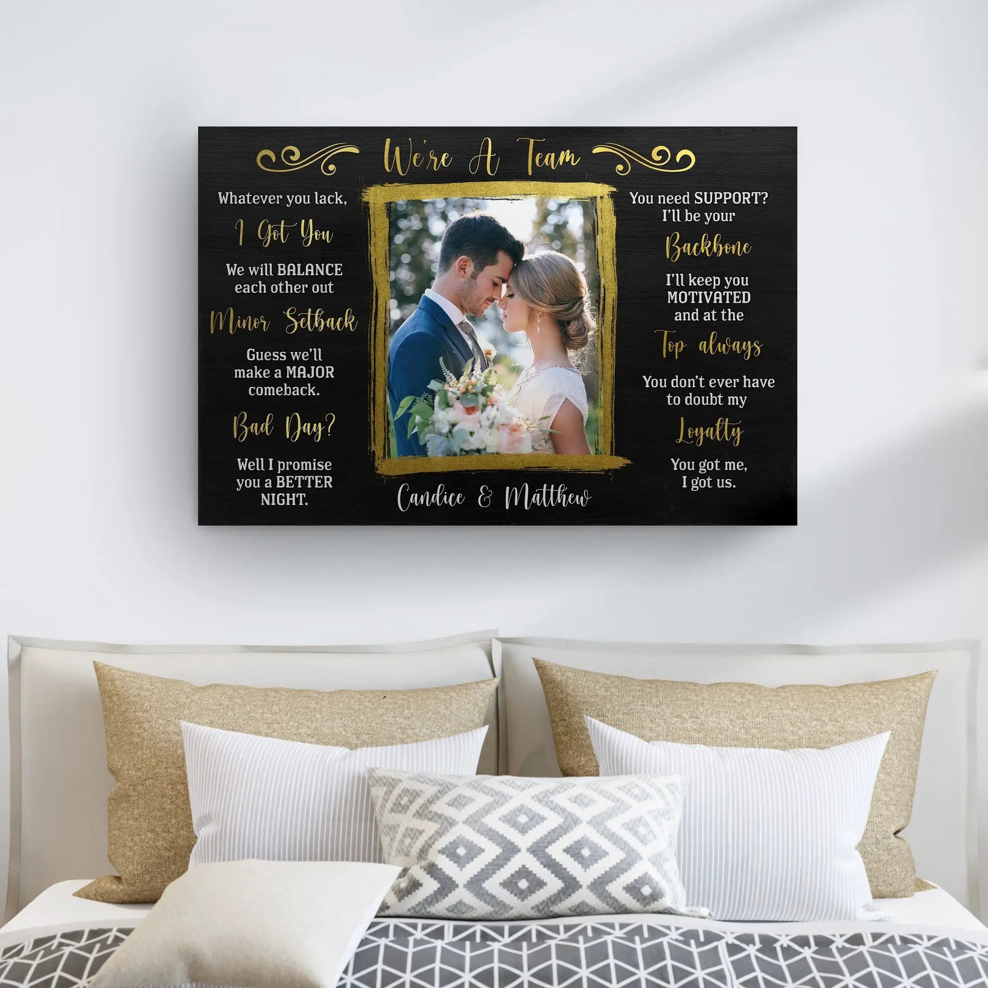 Canvas We're A Team couple sign with script and photo frame Tailored Canvases Crafting Canvas on Tampa Home & Garden Store