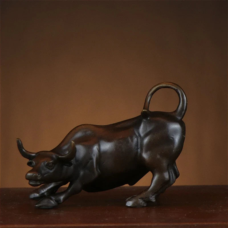 12cm brass ox Wall Street bull figurine by Perfecsy, charging stock bull statue for office on Tampa Home & Garden Store