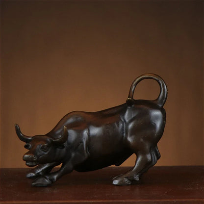 12cm brass ox Wall Street bull figurine by Perfecsy, charging stock bull statue for office on Tampa Home & Garden Store