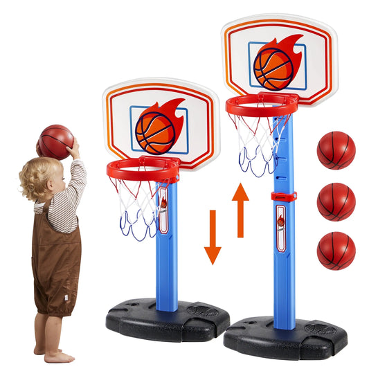 JOYFT Toddler Indoor Basketball Hoop Set with adjustable goal, blue posts, 4 balls on Tampa Home & Garden Store