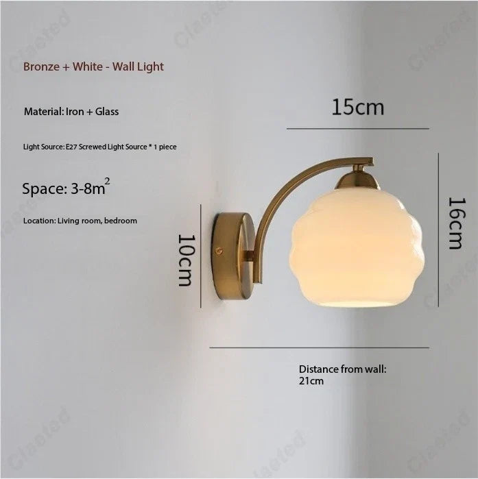 Perfecsy wall lamp bronze and white glass retro LED with curved arm, frosted shade, E27 on Tampa Home & Garden Store
