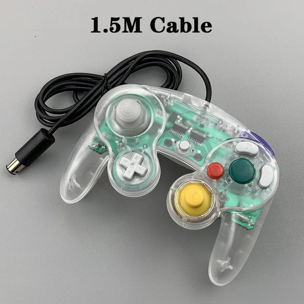 Translucent wired GameCube controller with visible green PCB, D-pad, yellow C-stick, 1.5m cable on Tampa Home & Garden Store