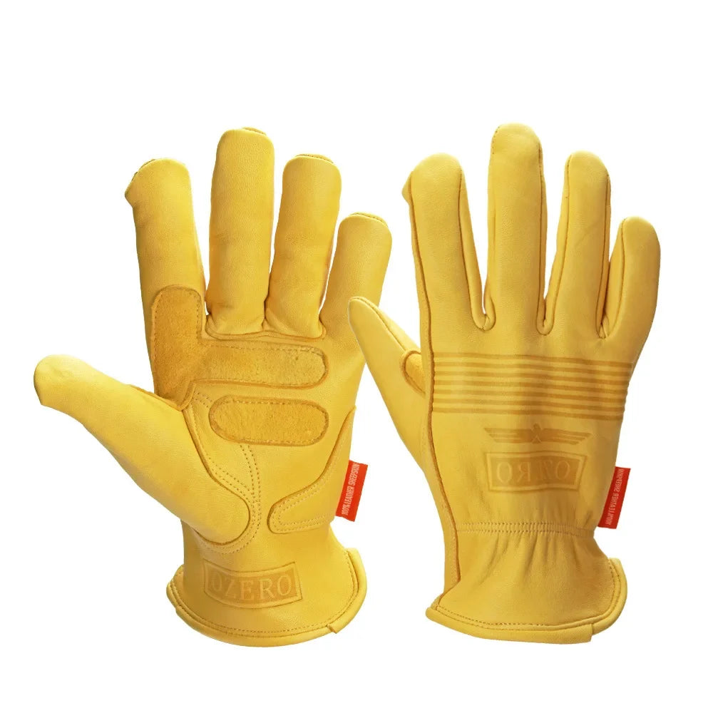 BikerZoneZ yellow sheep-leather motorcycle gloves pair with shockproof protection on Tampa Home & Garden Store