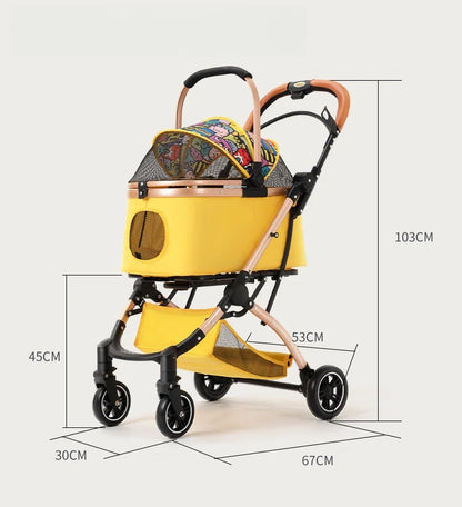 Pet Zen 3 in 1 yellow pet stroller with foldable carrier and 4 wheels on Tampa Home & Garden Store