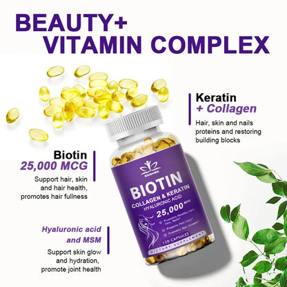 Biotin collagen & keratin supplement bottle Silcy Skin purple label yellow capsules on Tampa Home & Garden Store