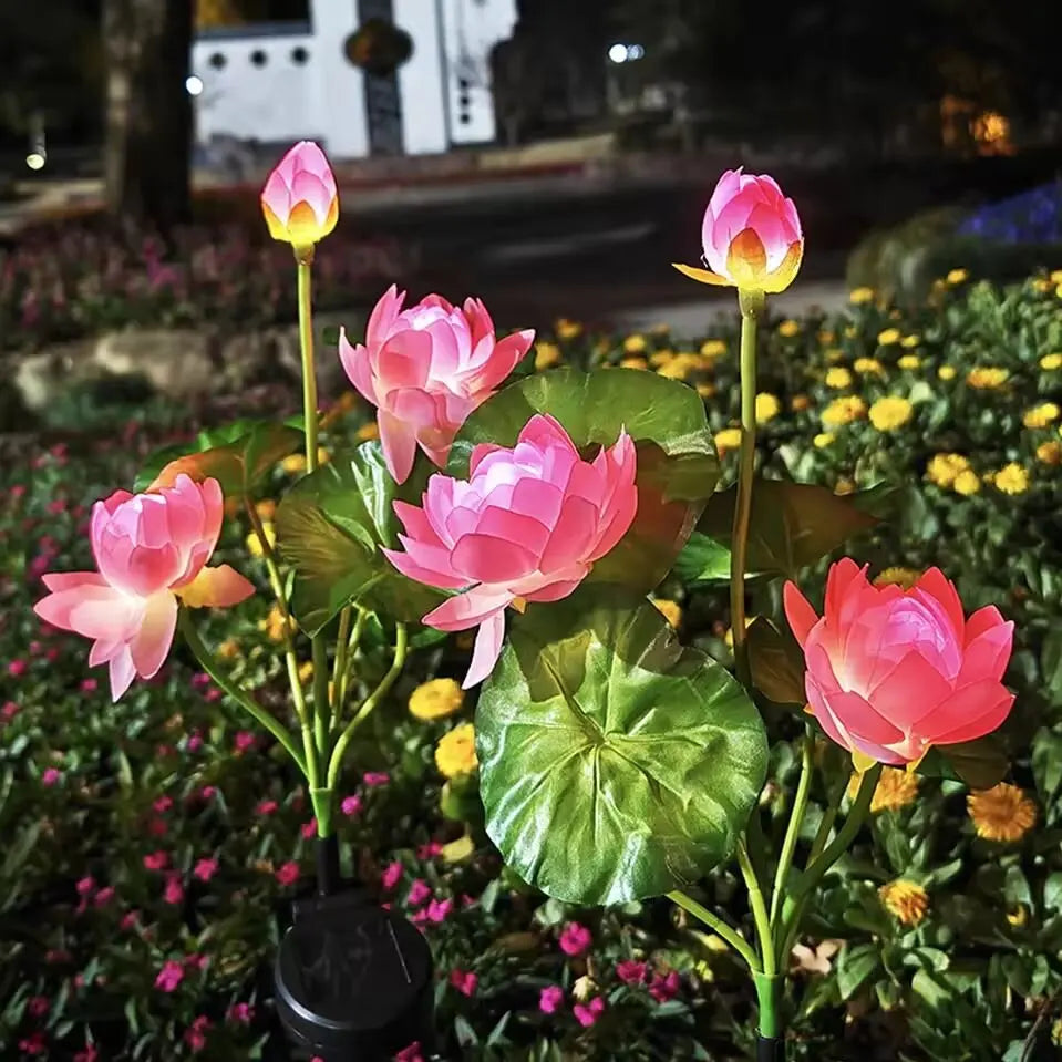 Perfecsy 1PC Solar LED 3-Head Lotus Garden Light pink lotus blooms outdoor lamp on Tampa Home & Garden Store