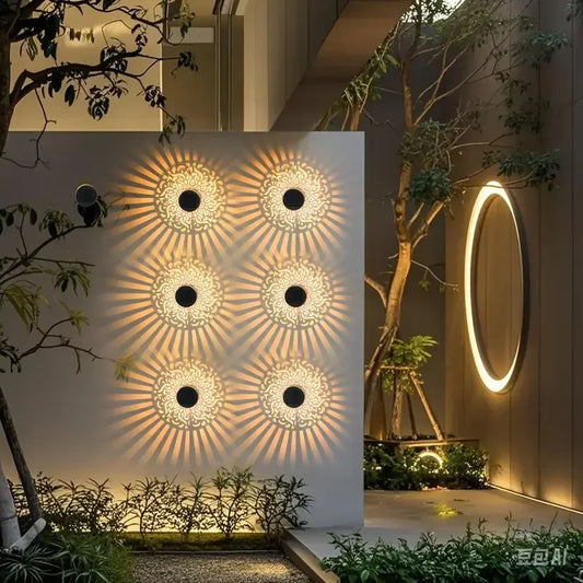 Solar Wall Light Hollow Outdoor LED Lamp Front Door Courtyard Holiday Decor - Tampa Home & Garden Store