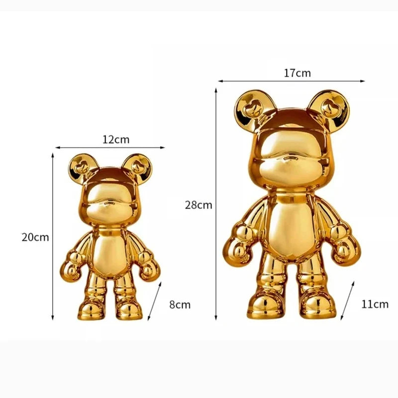 Two gold bear ceramic money banks, small and large, shiny finish, coin slot, home decor on Tampa Home & Garden Store