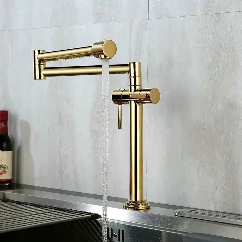 DecorBites solid brass deck-mounted kitchen faucet with gold finish and side lever on Tampa Home & Garden Store