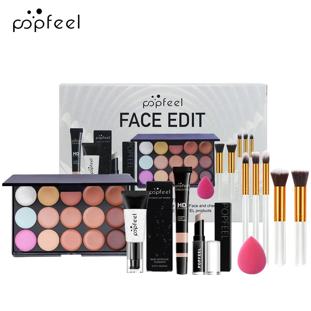 POPFEEL 10-Piece Face Makeup Set with palette and brushes by Silcy Skin beginner-friendly kit on Tampa Home & Garden Store